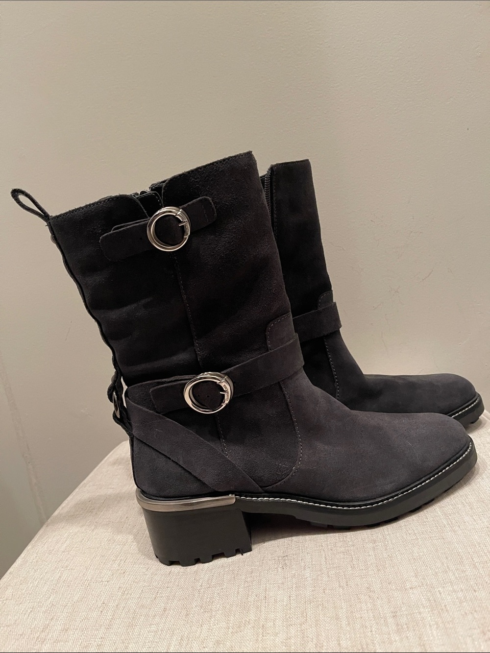 Vince Camino Kerivini Suede Moto Buckle Mid-Calf Boots Like New Wore Once Size 9